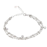 925 Sterling Silver 3 Wrap CZ Drop Charm Chain Bracelet
