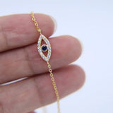 925 Sterling Silver Evil Eye Micro Pave CZ Charm Bracelet