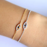 925 Sterling Silver Evil Eye Micro Pave CZ Charm Bracelet