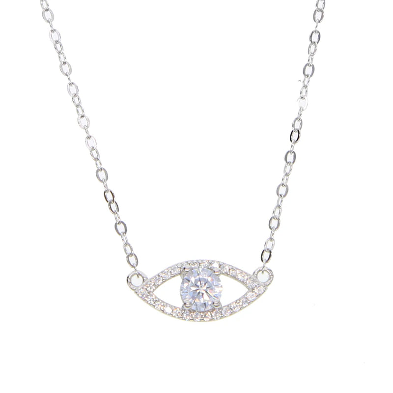 925 Silver Evil Eye Charm Pendant Necklace CZ for Women