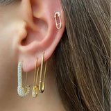 925 Sterling Silver Safety Pin Stud Earrings with CZ, Delicate Women's Jewelry