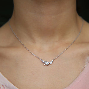 925 Silver CZ Cluster Charm Necklace Wedding Bling