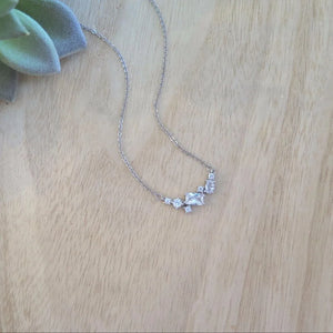 925 Silver CZ Cluster Charm Necklace Wedding Bling