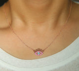 925 Sterling Silver Thin Cross Chain Lucky Eye Necklace