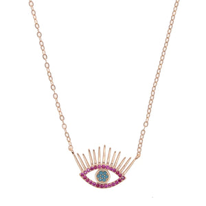 925 Sterling Silver Thin Cross Chain Lucky Eye Necklace