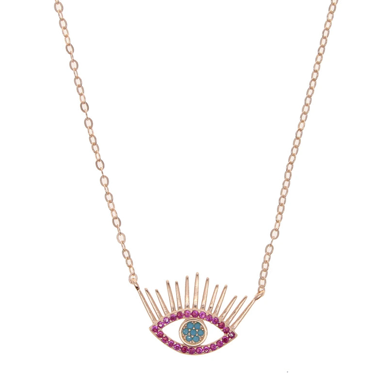 925 Sterling Silver Thin Cross Chain Lucky Eye Necklace
