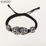 999 Silver 3D Wealth Pixiu Bracelet Good Luck Beads Braided Bracelet