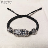 999 Silver 3D Wealth Pixiu Bracelet Good Luck Beads Braided Bracelet