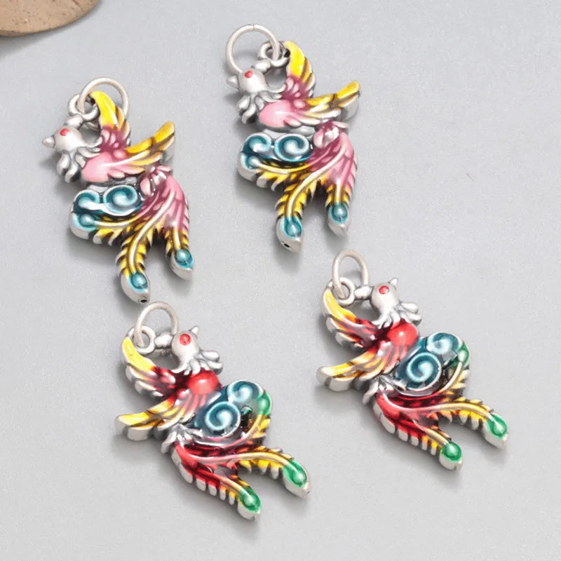 999 Silver Enamel Peacock Pendant for Women Charms Bracelet DIY Jewelry Making