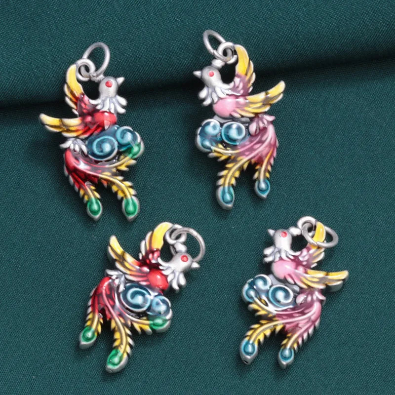 999 Silver Enamel Peacock Pendant for Women Charms Bracelet DIY Jewelry Making