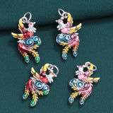 999 Silver Enamel Peacock Pendant for Women Charms Bracelet DIY Jewelry Making