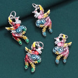 999 Silver Enamel Peacock Pendant for Women Charms Bracelet DIY Jewelry Making