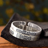 999 Silver Bangle Good Luck Bracelet Tibetan Six Words Cuff Bracelet
