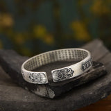 999 Silver Bangle Good Luck Bracelet Tibetan Six Words Cuff Bracelet