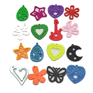 100 Assorted Bright Wood Cut Outs Charms Wooden Pendants Scrapbooking DIY