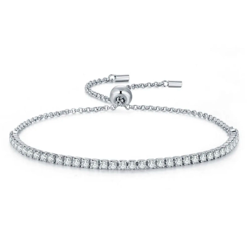 925 Silver Crystal CZ Adjustable Tennis Bracelet Gift