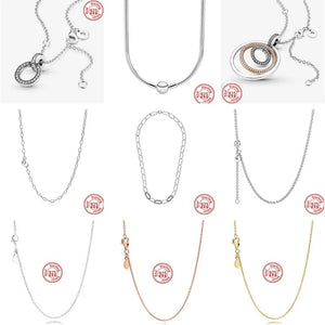 925 Sterling Silver Link Chain Charms Necklace For Women