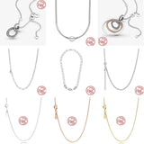 925 Sterling Silver Link Chain Charms Necklace For Women