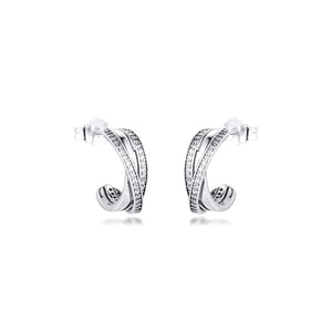 925 Silver Entwined Hoop Earrings Crystal Brincos Berloques