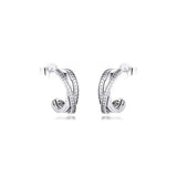 925 Silver Entwined Hoop Earrings Crystal Brincos Berloques