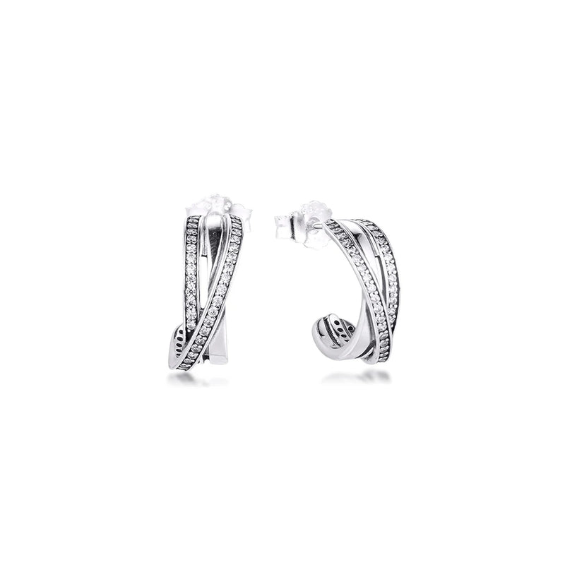 925 Silver Entwined Hoop Earrings Crystal Brincos Berloques