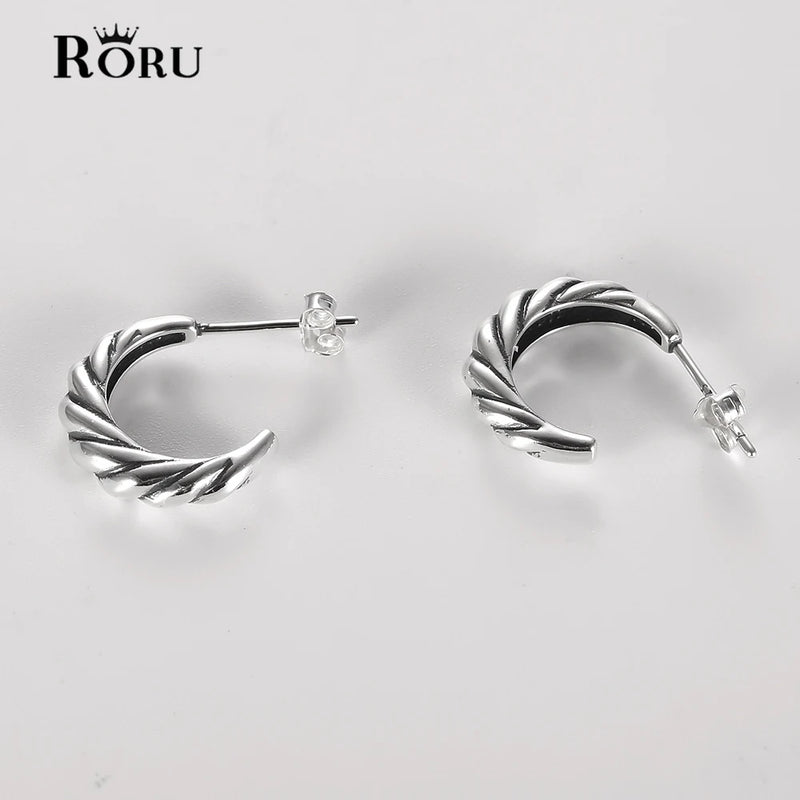 925 Silver Twist Braid Rope Stud Earrings for Women
