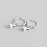 925 Silver Black/White CZ Square Hoop Earrings