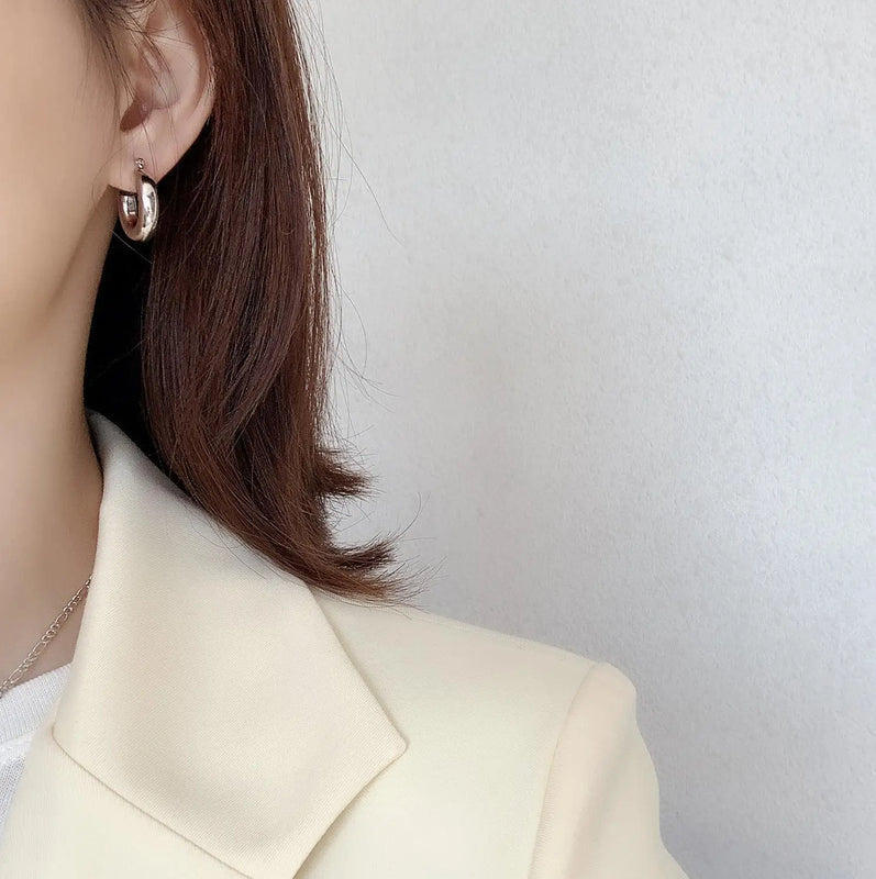 925 Silver Round Tunnel Hoop Earrings C-C704