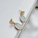 925 Silver OPAL OVAL &Plain Oval Geometric Dangle Earrings TLE699