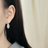 925 Silver OPAL OVAL &Plain Oval Geometric Dangle Earrings TLE699
