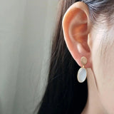 925 Silver OPAL OVAL &Plain Oval Geometric Dangle Earrings TLE699