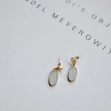925 Silver OPAL OVAL &Plain Oval Geometric Dangle Earrings TLE699
