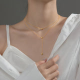925 Silver White/Gold Beads Choker Y Lariat Necklace