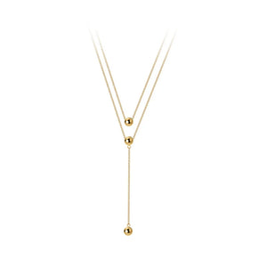 925 Silver White/Gold Beads Choker Y Lariat Necklace