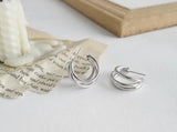 925 Silver White/Gold 3-Row Geometric Triple Stud Earrings C-YH384