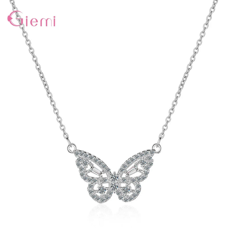 Butterfly Pattern Pendant Necklace Silver Jewelry for Women