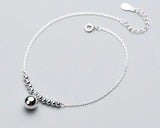 925 Sterling Silver Lucky Round Beads Charms Anklet Bracelet GTLS696