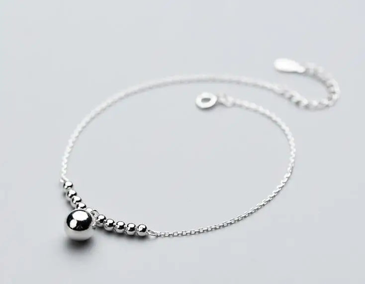 925 Sterling Silver Lucky Round Beads Charms Anklet Bracelet GTLS696