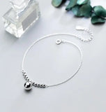 925 Sterling Silver Lucky Round Beads Charms Anklet Bracelet GTLS696