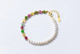 925 Silver Colored Tourmaline Crystal & Pearl Bracelet