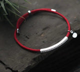 925 Sterling Silver Red Rope Braid Lucky Bar Bracelet