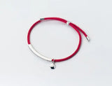 925 Sterling Silver Red Rope Braid Lucky Bar Bracelet