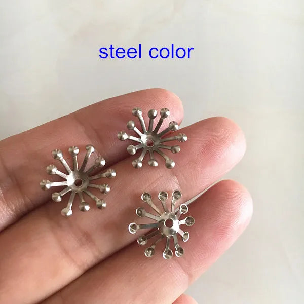 100 Blossom Core Bead Caps 14mm Gold, Silver, Bronze for DIY Jewelry