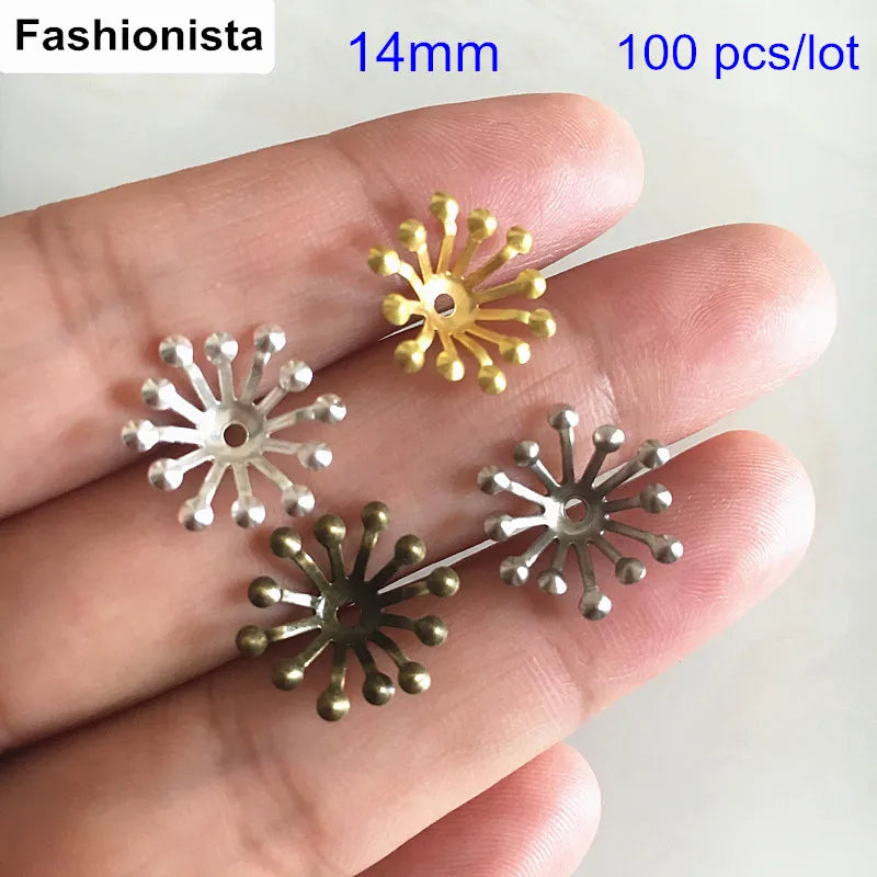 100 Blossom Core Bead Caps 14mm Gold, Silver, Bronze for DIY Jewelry
