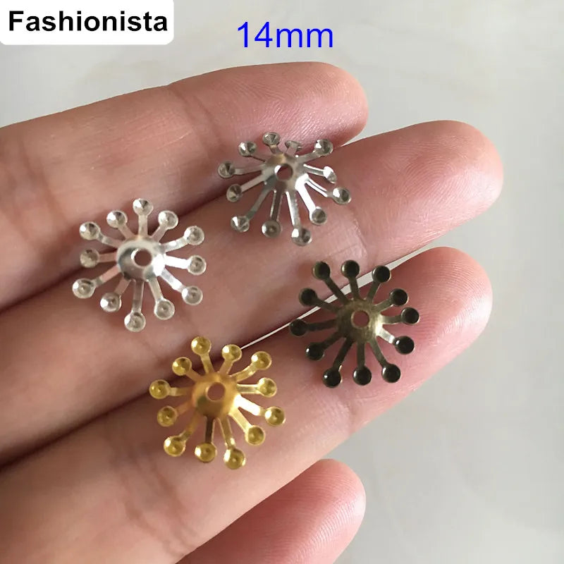 100 Blossom Core Bead Caps 14mm Gold, Silver, Bronze for DIY Jewelry