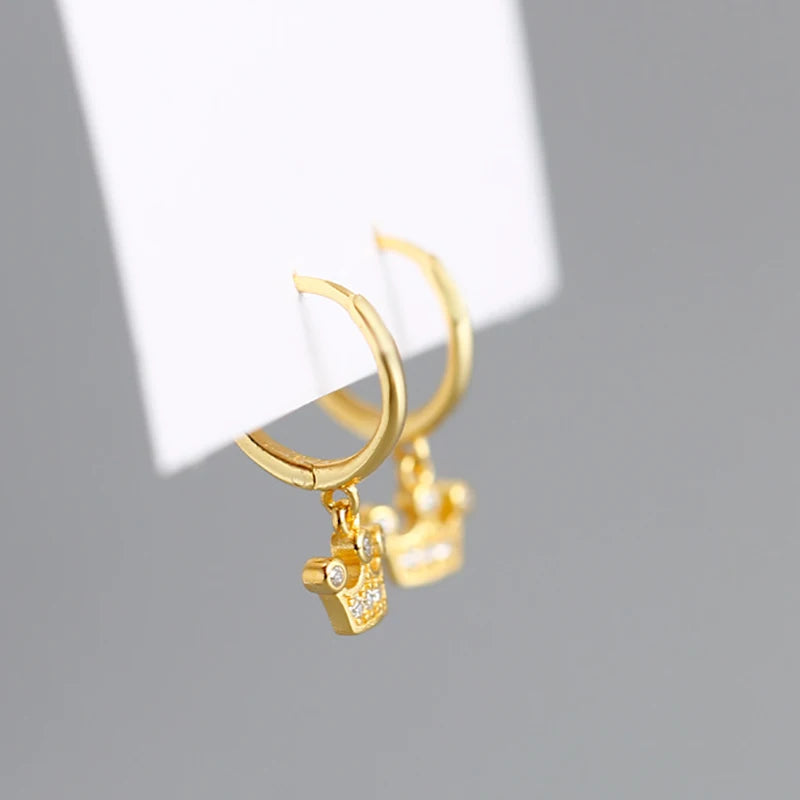925 Silver Crown CZ Pendant Hoop Earring for Kids