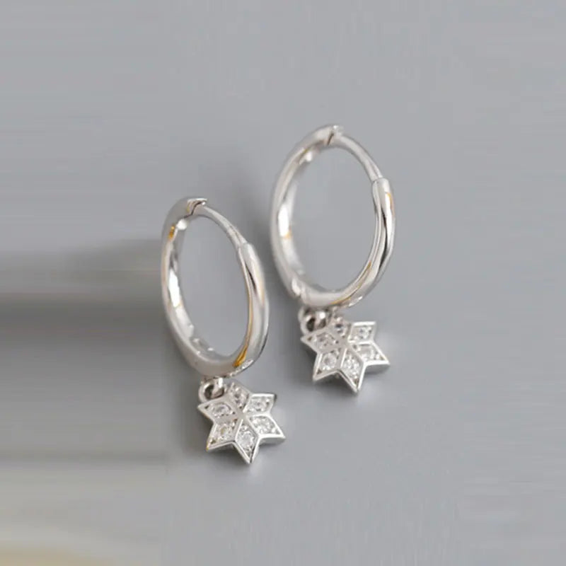 925 Silver Square Leaf Flower Zircon Hoop Earring