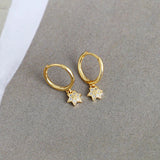 925 Silver Square Leaf Flower Zircon Hoop Earring