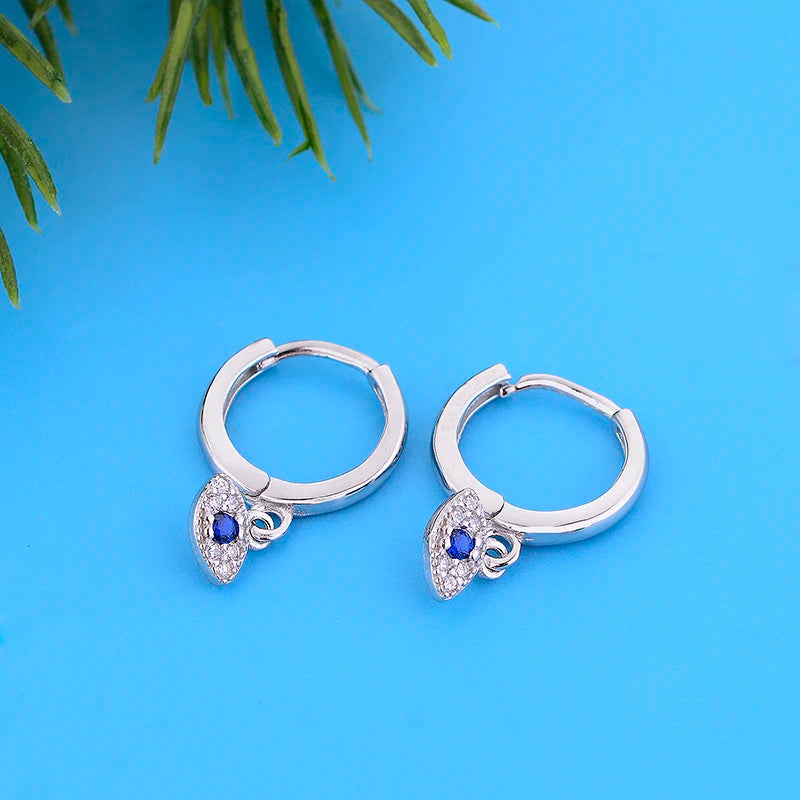 925 Silver Evil Eye Zircon Pendant Piercing Hoop Earring