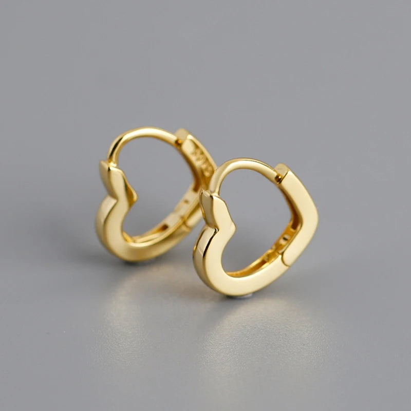925 Silver Heart Huggie Hoop Earring Women Brinco Pendientes